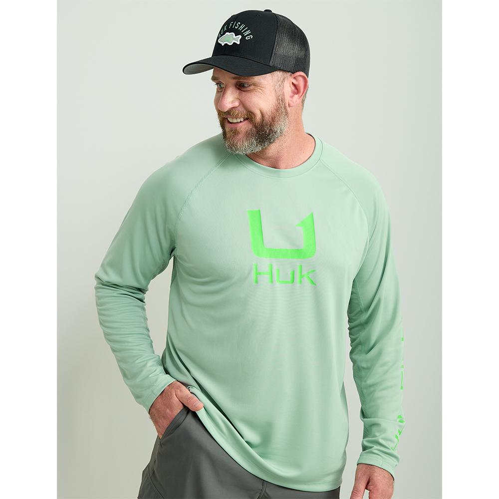 Huk Icon Crew Long Sleeve UPF Shirt Fog Green XL
