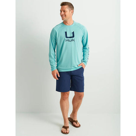 Huk Icon Crew LS Shirt Marine Blue L UPF 50+ Wicking Mesh