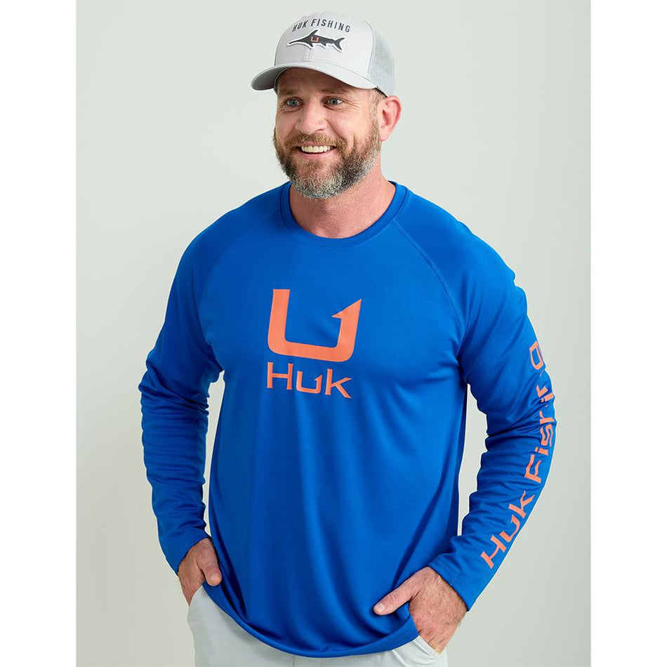 Huk Icon Long Sleeve Crew Fishing Shirt Ocean Blue Size 2XL