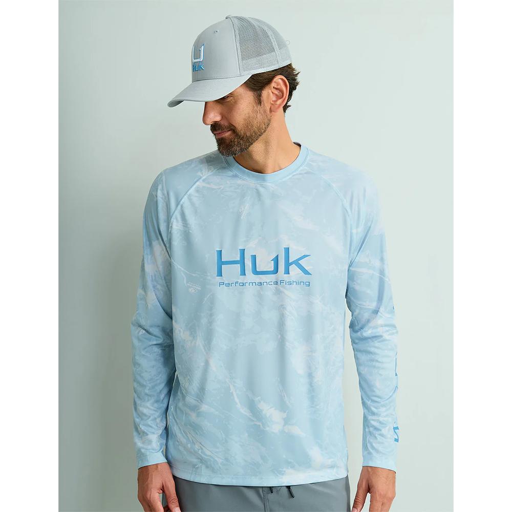 Huk Mossy Oak Pursuit Fishing Long Sleeve Crew Shirt Stormwater Bonefish XL