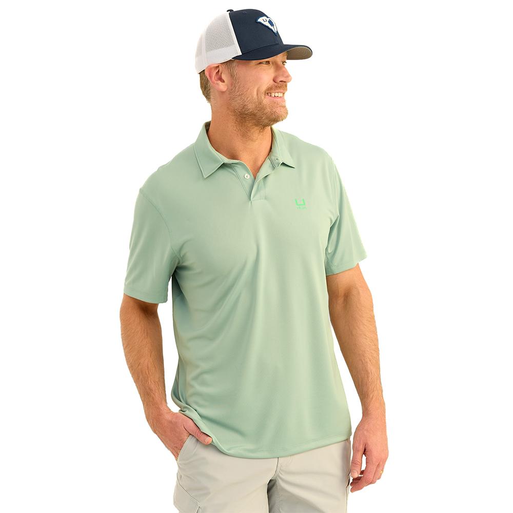 Huk Icon Short Sleeve Polo Fog Green Size Large