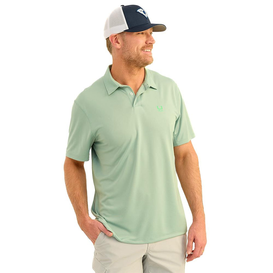 Huk Icon Short Sleeve Polo Fog Green Size Large