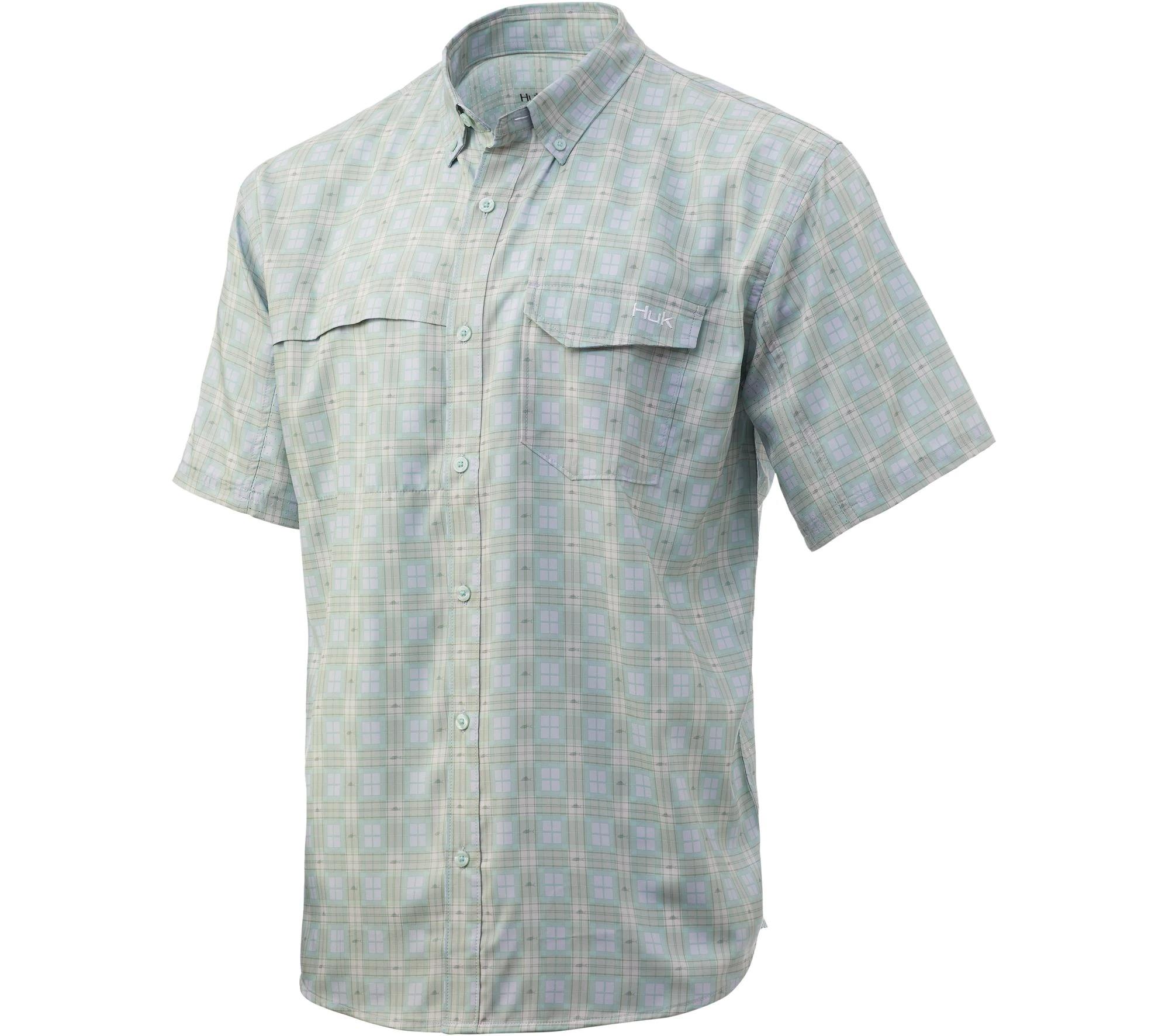 Huk Tide Point Plaid Fishing Performance Short Sleeve Shirt Plein Air Men's M