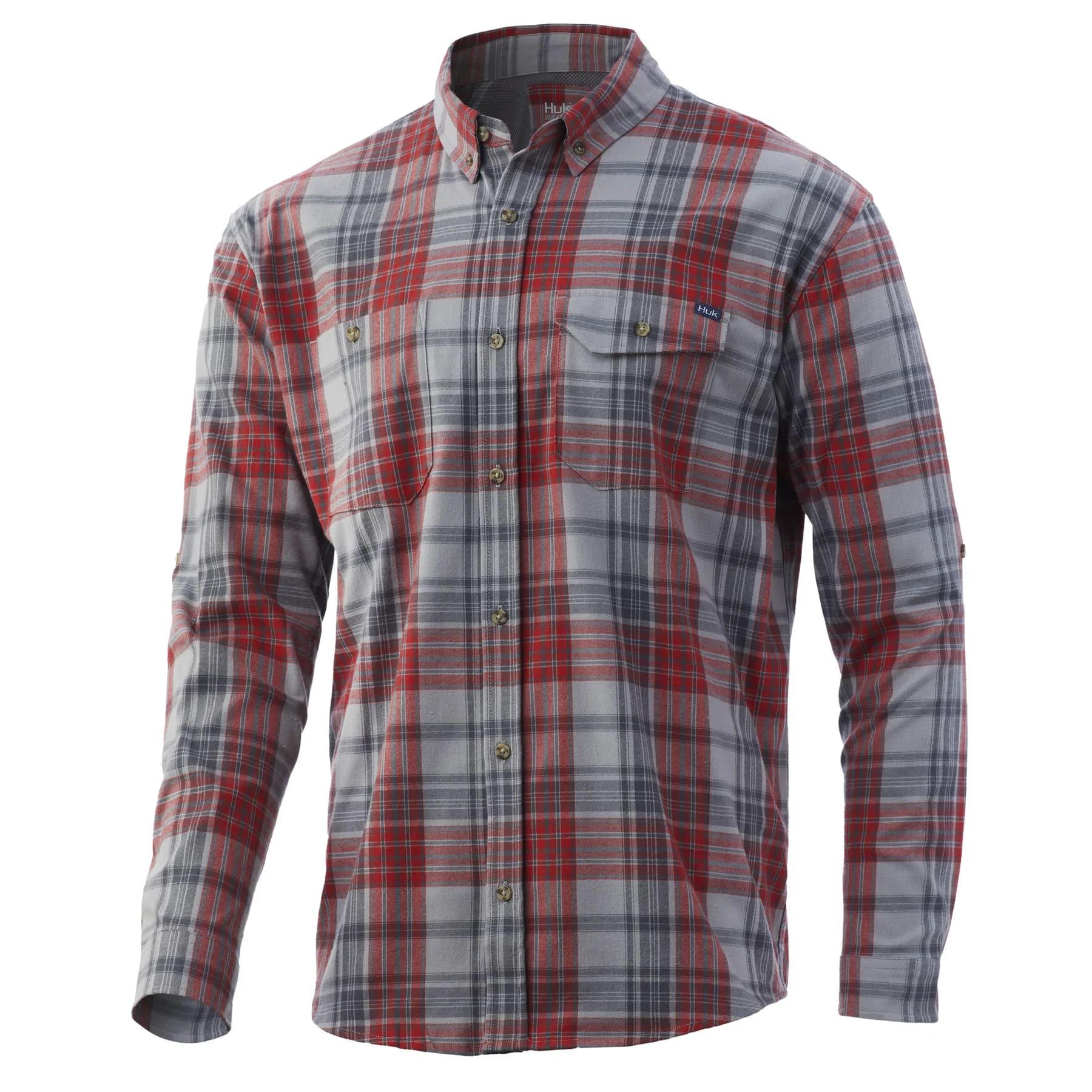Huk Rutledge 100% Polyester Fishing Flannel Shirt Volcanic Ash Small