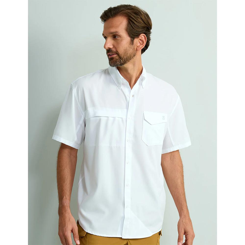 Huk Tide Point White Short Sleeve Performance Button-Down Shirt Size Large