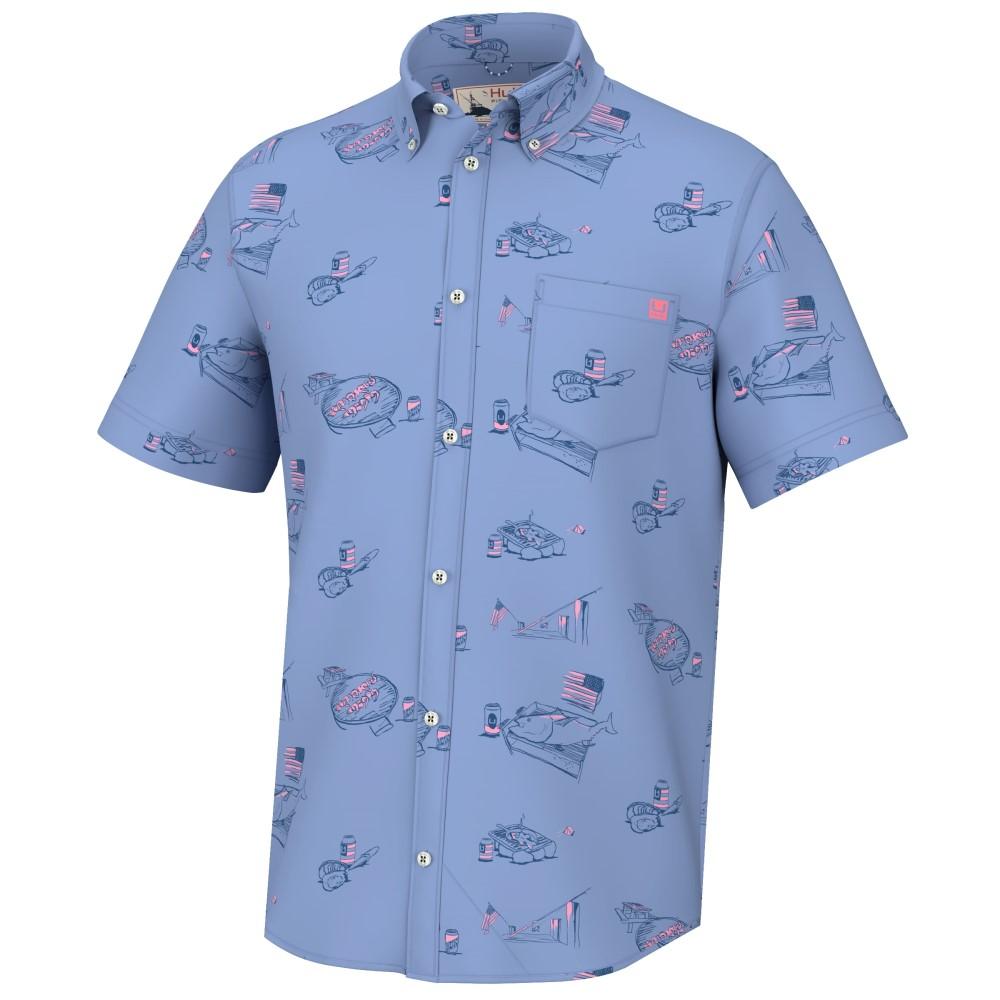 Huk Kona Americookin Short Sleeve Shirt Quiet Harbor Size Large
