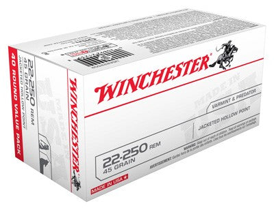 Winchester USA Jacketed Hollow Point 45 Grain .22-250 Remington 3950 fps 020892212398