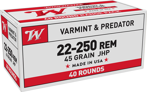 Winchester USA Jacketed Hollow Point 45 Grain .22-250 Remington 3950 fps 020892212398