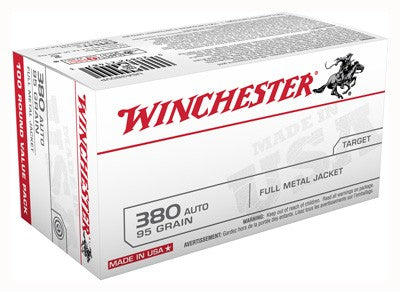 Winchester USA Full Metal Jacket Flat Nose 95 Grain .380 ACP/Auto 955 fps 020892214873