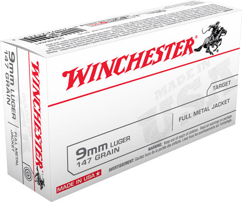 Winchester USA Full Metal Jacket Flat Nose 147 Grain 9mm Luger/Parabellum 990 fps 020892212336