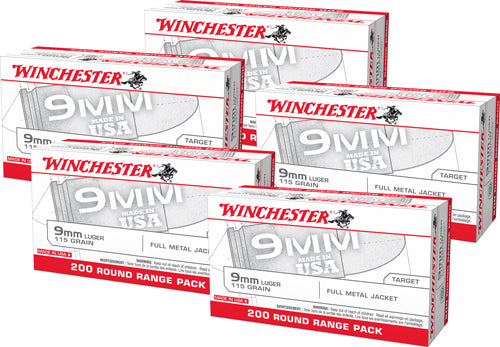 Winchester 9mm Luger / Parabellum USA Target & Practice Range Pack 115 grain Full Metal Jacket ammunition