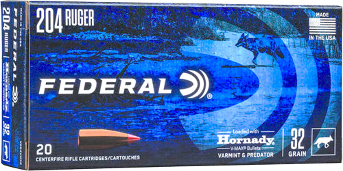 Federal .204 Ruger Varmint & Predator 32 grain Hornady V-Max ammunition