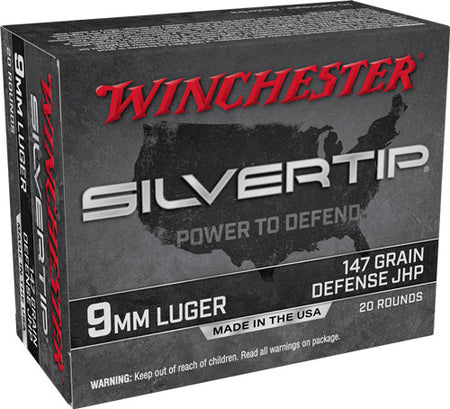 Winchester 9mm Luger / Parabellum Silvertip Defense 147 grain Jacket Hollow Point ammunition