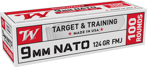 Winchester 9mm Luger / Parabellum USA WHITE BOX Target & Training 124 grain Full Metal Jacket ammunition