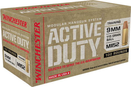Winchester 9mm Luger / Parabellum Active Duty M1152 115 grain Full Metal Jacket Flat Nose ammunition