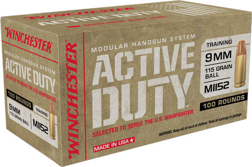 Winchester 9mm Luger / Parabellum Active Duty M1152 115 grain Full Metal Jacket Flat Nose ammunition