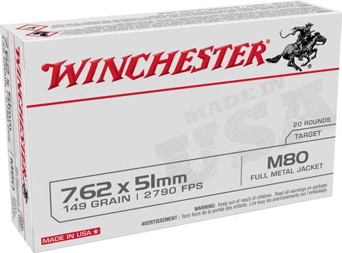 Winchester M80 M80 Full Metal Jacket Lead Core 149 Grain .308 Win / 7.62x51mm 2790 fps 020892229716