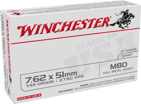 Winchester M80 M80 Full Metal Jacket Lead Core 149 Grain .308 Win / 7.62x51mm 2790 fps 020892229716