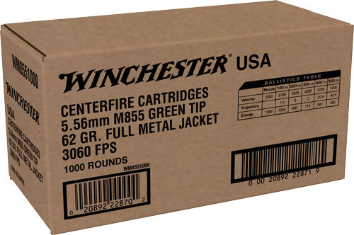 Winchester 5.56x45mm NATO M855 Green Tip Loose Pack 62 grain Full Metal Jacket ammunition