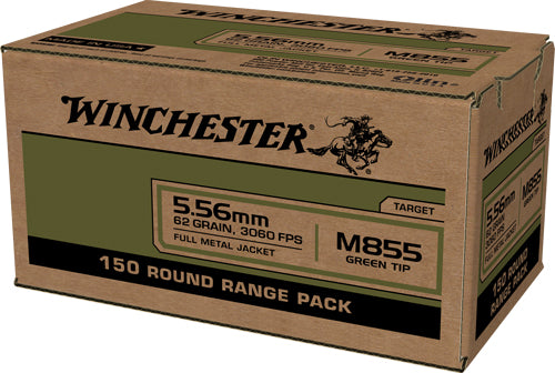 Winchester 5.56x45mm NATO M855 Green Tip Range Pack 62 grain Full Metal Jacket ammunition