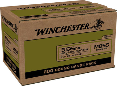 Winchester 5.56x45mm NATO M855 Green Tip Range Pack 62 grain Full Metal Jacket ammunition