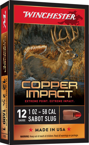 Winchester 12 Gauge Shotgun Ammo Copper Impact Extreme Point Sabot Slug 2.75 in 1 oz Slug