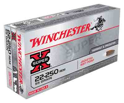 Winchester Super X Jacketed Soft Point 55 Grain .22-250 Remington 3680 fps 020892200029