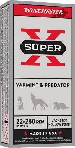 Winchester .22-250 Remington Super X Varmint & Predator 55 grain Jacketed Hollow Point ammunition