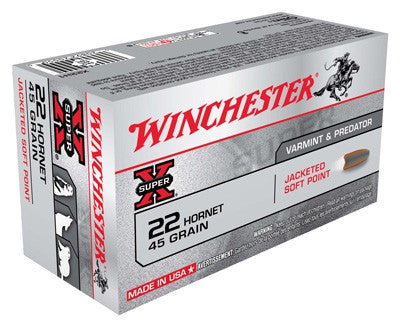 Winchester .22 Hornet Super X 45 grain Jacketed Soft Point ammunition