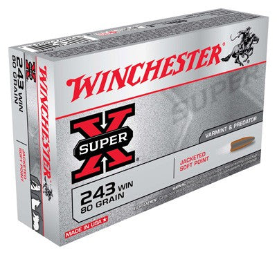 Winchester Super-X Jacketed Soft Point 80 Grain .243 Winchester 3350 fps 020892200319