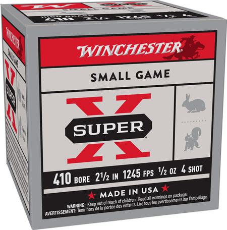 Winchester .410 Bore Shotgun Ammo Super X HIGH BRASS Heavy Game Load 2.5 in 1/2 oz #4