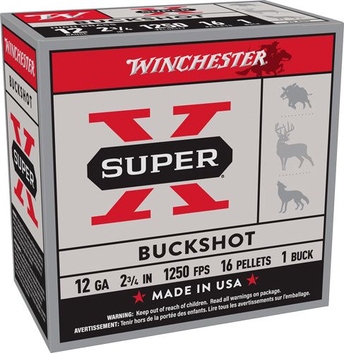 Winchester 12 Gauge Shotgun Ammo Super-X 16 Pellets 2.75 in 1-3/5 oz #1 Buck