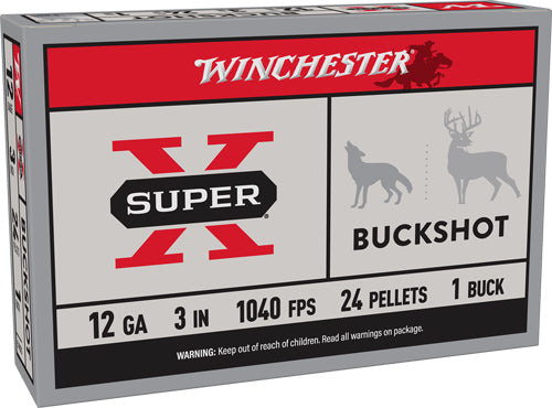 Winchester 12 Gauge Shotgun Ammo Super X 24 Pellets 3 in 2-2/5 oz #1 Buck