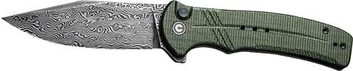 CIVIVI Cogent Pocket Knife 3.47" Damascus Blade Green Micarta Button Lock
