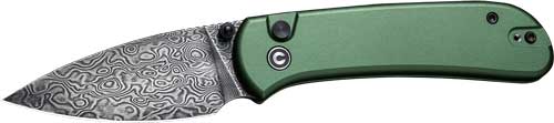 CIVIVI Qubit 2.98" Damascus Blade Green Handle Button Lock Folder