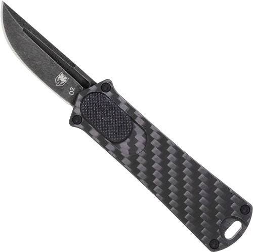CobraTec California 952 Out-the-Front Black Carbon Fiber D2 Drop Point Blade