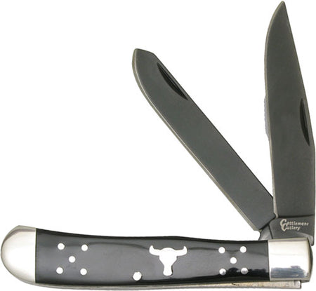 ABKT Cattlemans Cutlery Black Angus 2-Blade Folder Trapper Pocket Knife