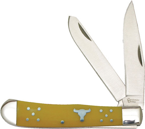 ABKT Cattlemans Cutlery 2-Blade 3.25" Trapper Knife with Yellow Handle