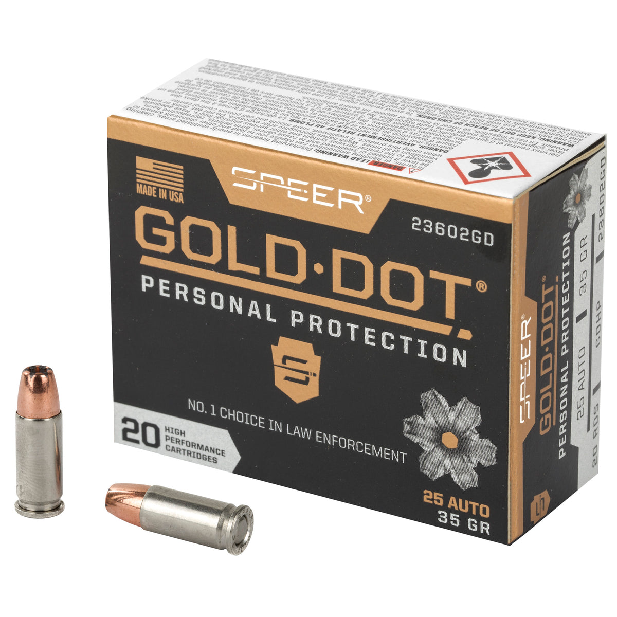 Speer Gold Dot Personal Protection Hollow Point 35 Grain .25 ACP 900 fps 604544647174