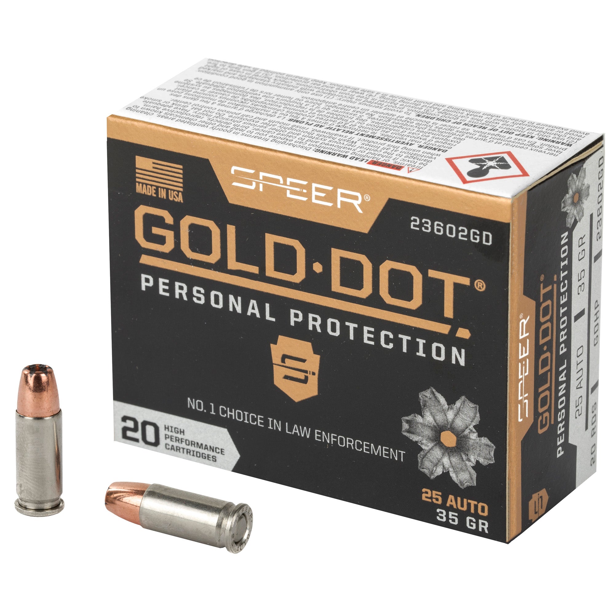 Speer Gold Dot Personal Protection Hollow Point 35 Grain .25 ACP 900 fps 604544647174