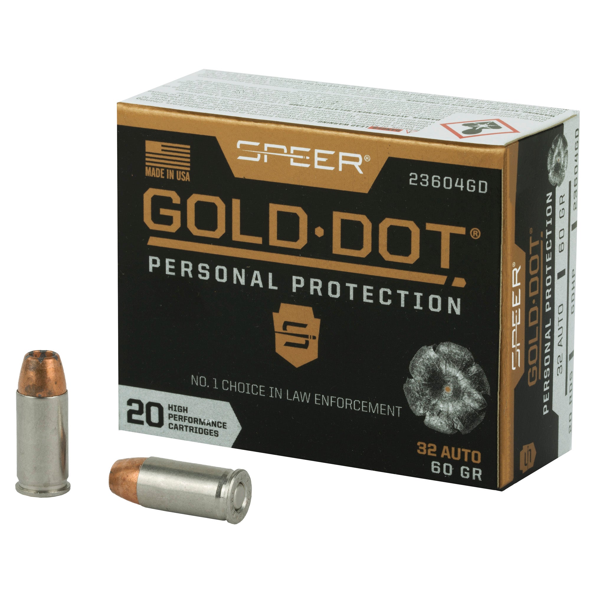Speer .32 ACP Gold Dot Personal Protection 60 grain Hollow Point ammunition