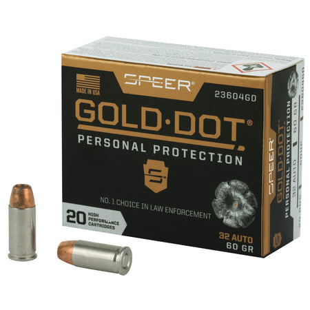 Speer .32 ACP Gold Dot Personal Protection 60 grain Hollow Point ammunition