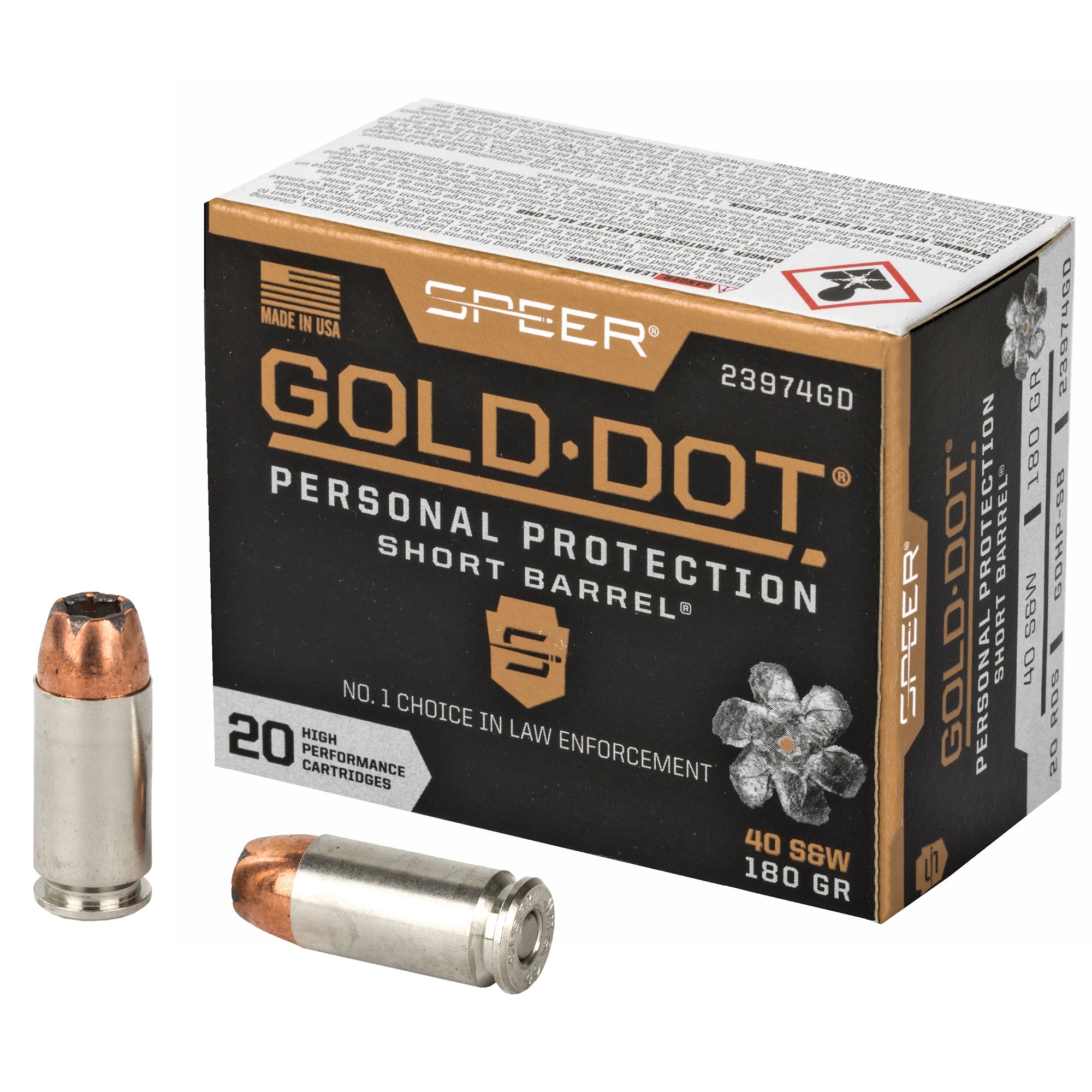 Speer Gold Dot Personal Protection Short Barrel Hollow Point 180 Grain .40 S&W 950 fps 604544647303