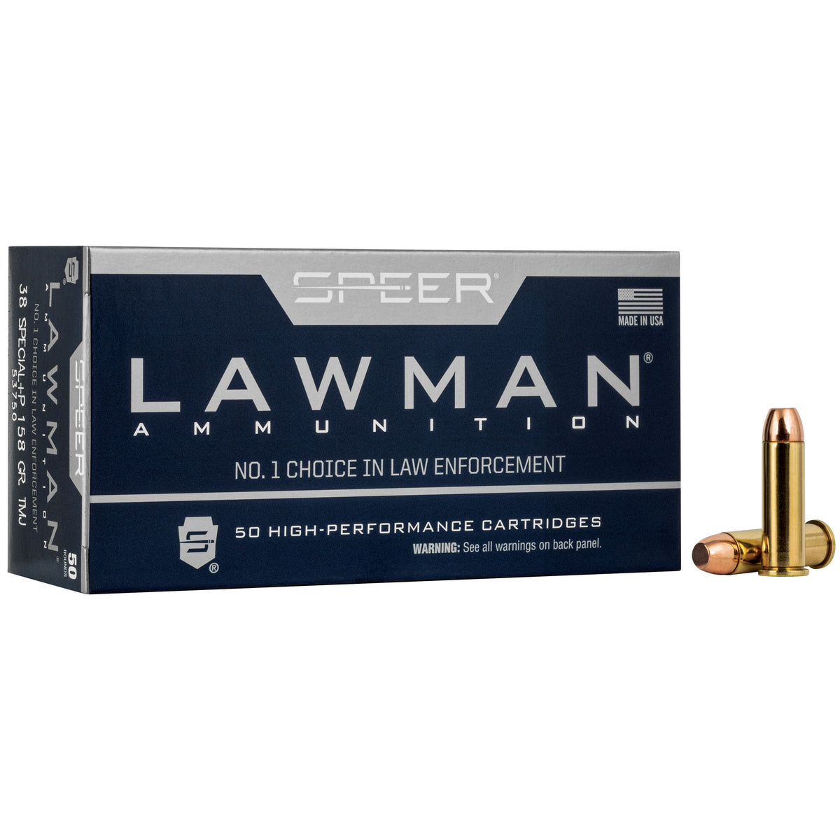 Speer Lawman +P Total Metal Jacket Round Nose 158 Grain .38 Special 900 fps 076683537508