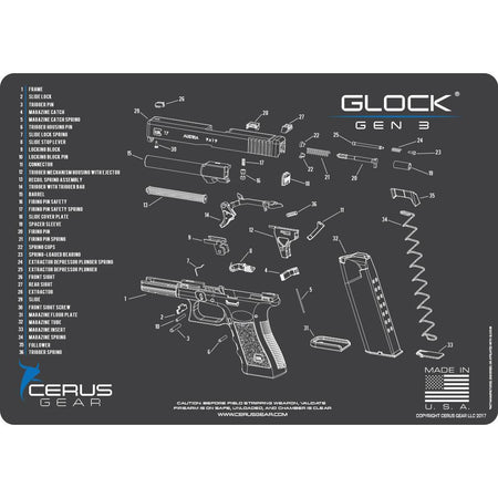 Cerus Gear 12x17 ProMat Glock Gen3 Schematic Armorer Cleaning Mat Gray