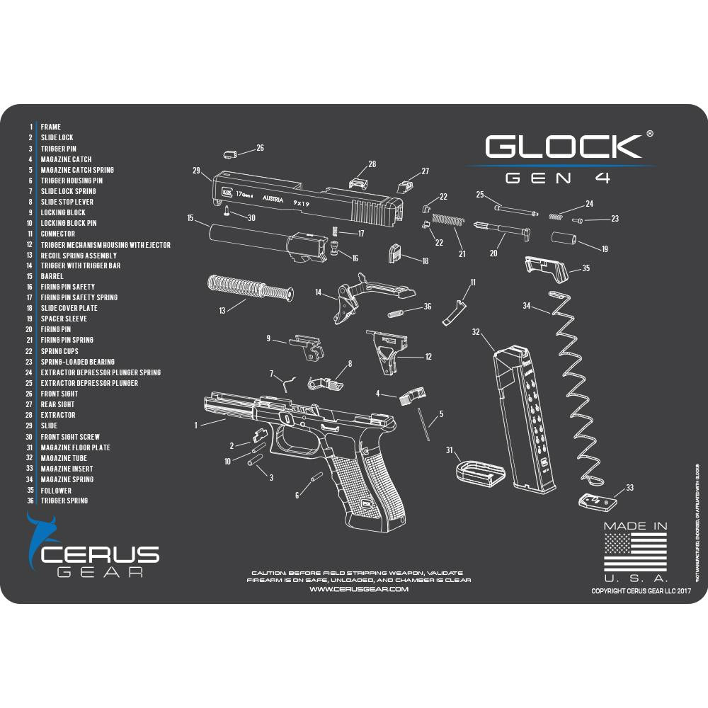 Cerus Gear 12x17 Glock Gen 4 Schematic Gun Cleaning Mat Gray