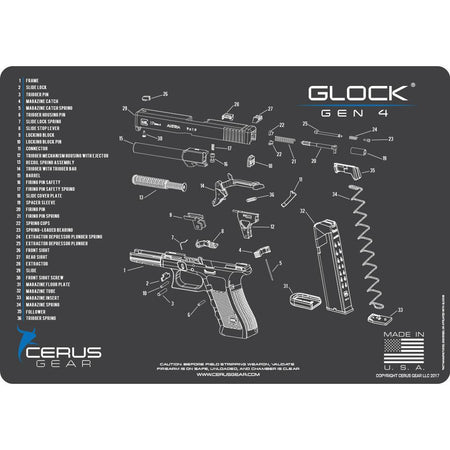 Cerus Gear 12x17 Glock Gen 4 Schematic Gun Cleaning Mat Gray