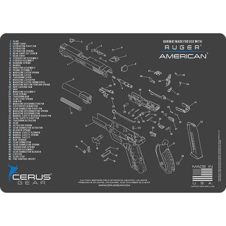 Cerus Gear Ruger American Handgun Cleaning Mat with Schematic 12"x17" Grey Blue