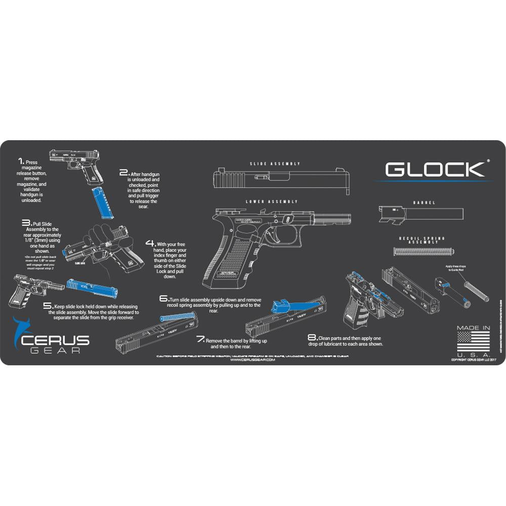 Cerus Gear Glock Instructional Promat 12x27 Gray - Lubrication Points Cleaning Mat