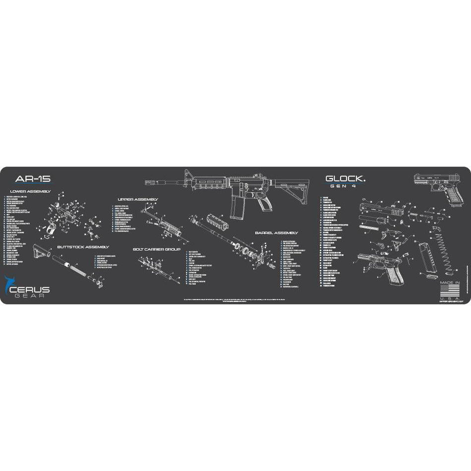 Cerus Gear Magnum XXL AR-15 Glock Combo Schematic Cleaning Mat 14x48 Grey
